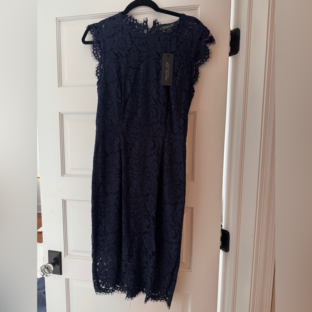 Rachel Zoe Navy Floral Lace Midi Dress